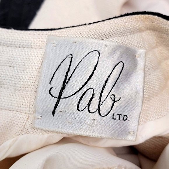 Pab Ltd RARE 60s Cream Black Faux Leather Accented Button Back Dress Size Small - Picture 2 of 12